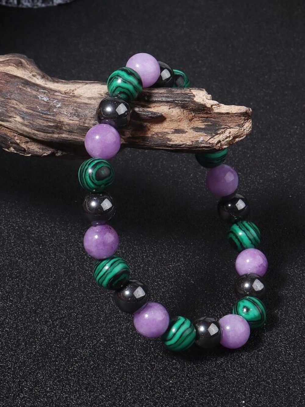 🆕New Depression Crystal Beaded Bracelet-8mm Hematite & Malachite & Purple Jade - Picture 2 of 4